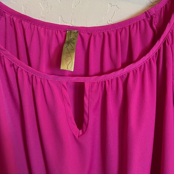 Scoop Neck Fuchsia Crepe Pullover Blouse - Size S - Picture 2 of 4